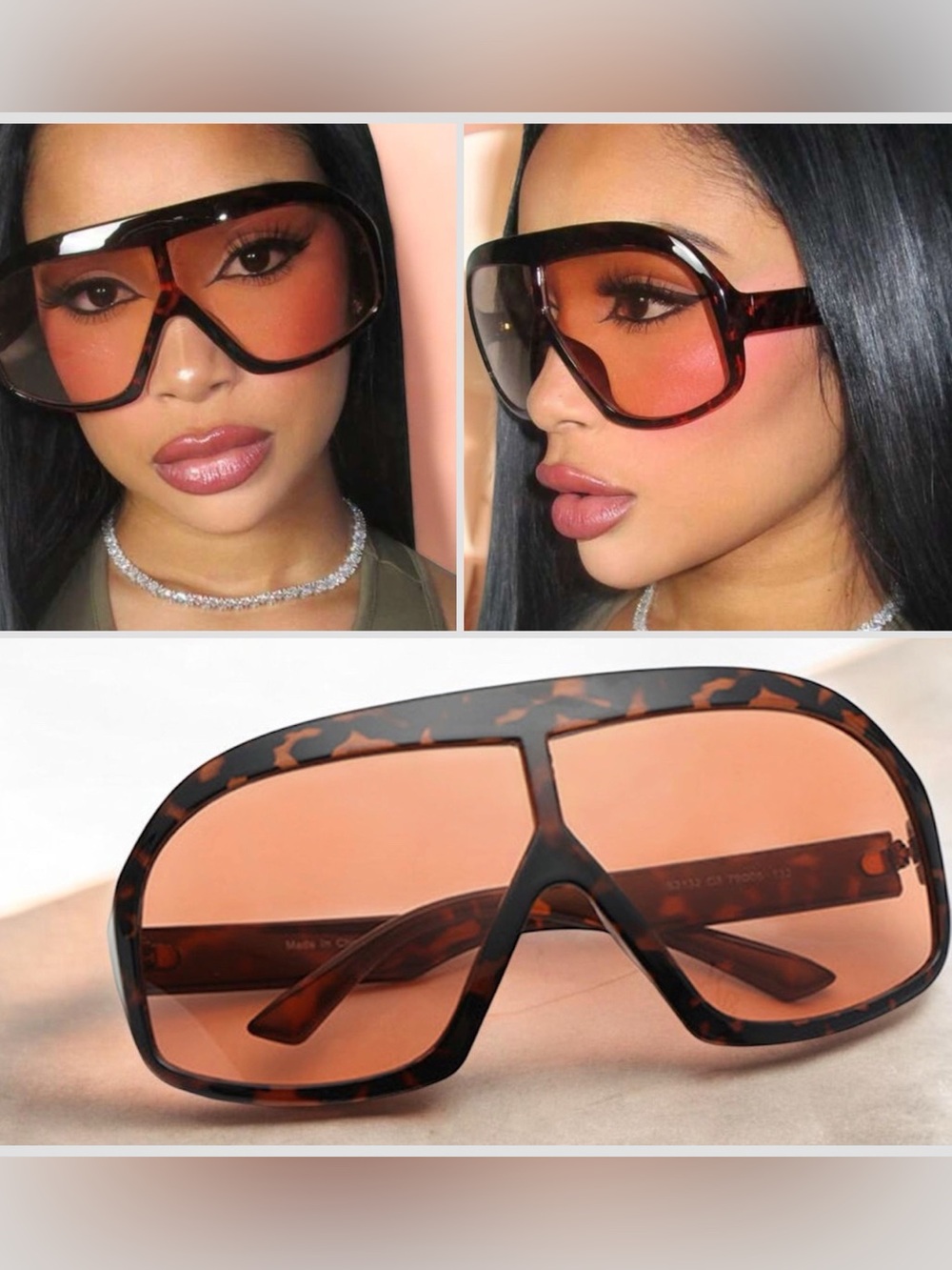 Oversized Tortoiseshell Amber Lens Sunglasses - Brown - Picture 8 of 8